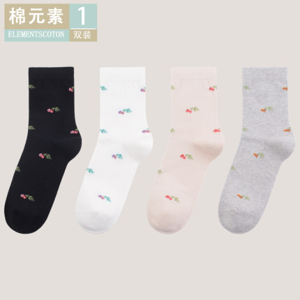 ELEMENTSCOTON/棉元素个性简约提花袜休闲舒适棉质中筒袜女T20521