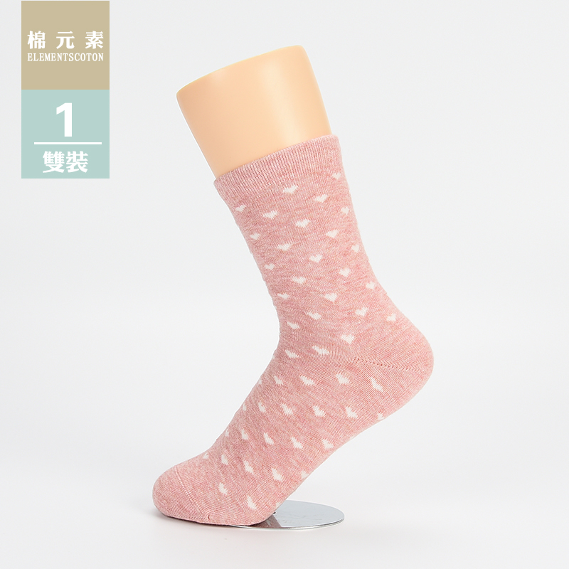 棉元素女士袜子棉质心形常规厚款