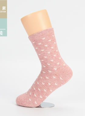 棉元素女士袜子棉质秋冬季短袜常规厚款提花心形女袜T20295