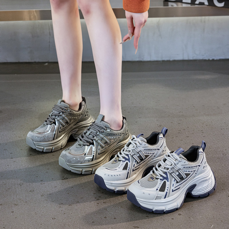 香港欧洲站2025春季新款松糕厚底老爹鞋女显脚小运动百搭休闲女鞋