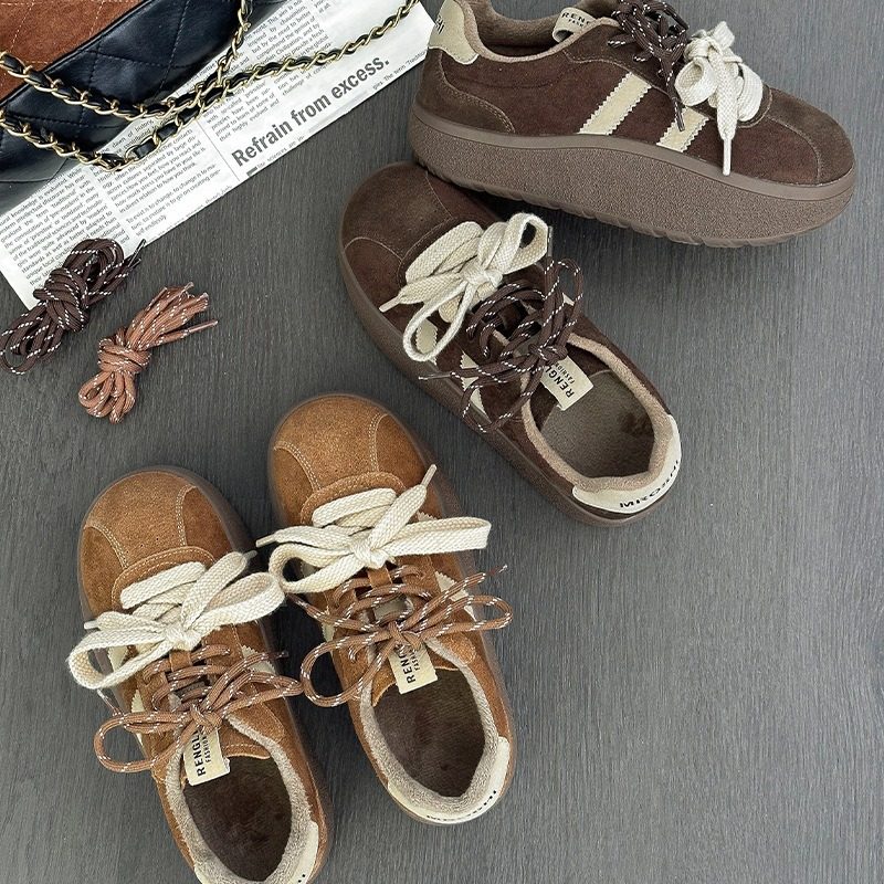 香港潮牌加绒保暖德训鞋女2025冬季新款复古拼色真皮休闲板鞋厚底,女鞋,德训鞋,淘宝优惠券,粉丝福利购,淘宝优惠卷