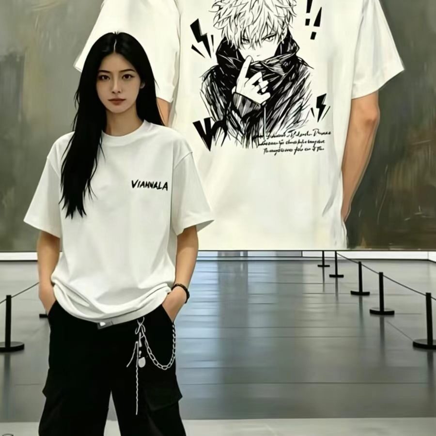 韩国明星同款小清新美式简约轻奢花卉小标签字母印花重磅230g纯棉