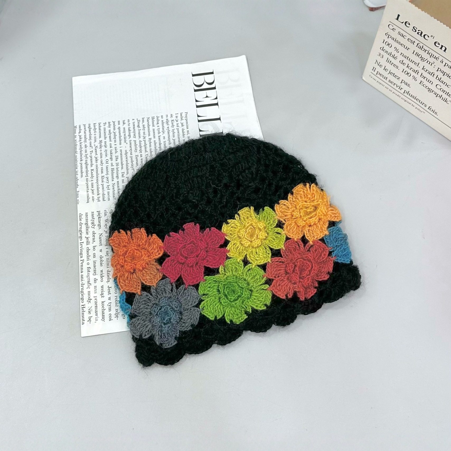 香港潮牌 25年早秋森系双层手工钩针彩色花朵毛线帽子女时尚针织,服饰配件/皮带/帽子/围巾,DIY编织材料包,淘宝优惠券,粉丝福利购,淘宝优惠卷