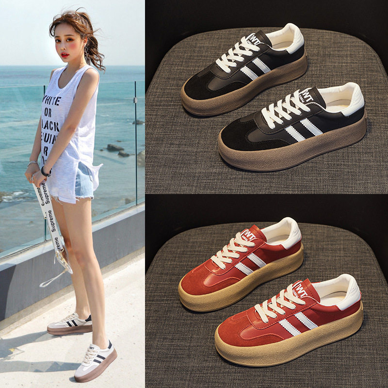 香港潮牌厚底德训鞋女2024春季新款防滑耐磨板鞋真皮透气拼色运动,女鞋,德训鞋,淘宝优惠券,粉丝福利购,淘宝优惠卷