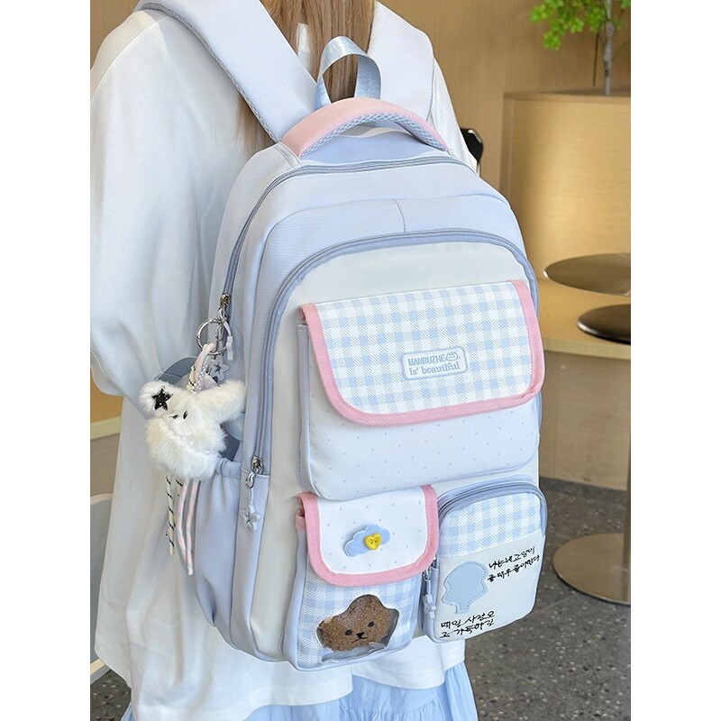 韩国明星同款新款书包女日系ins可爱多巴胺撞色学院风中小学生多