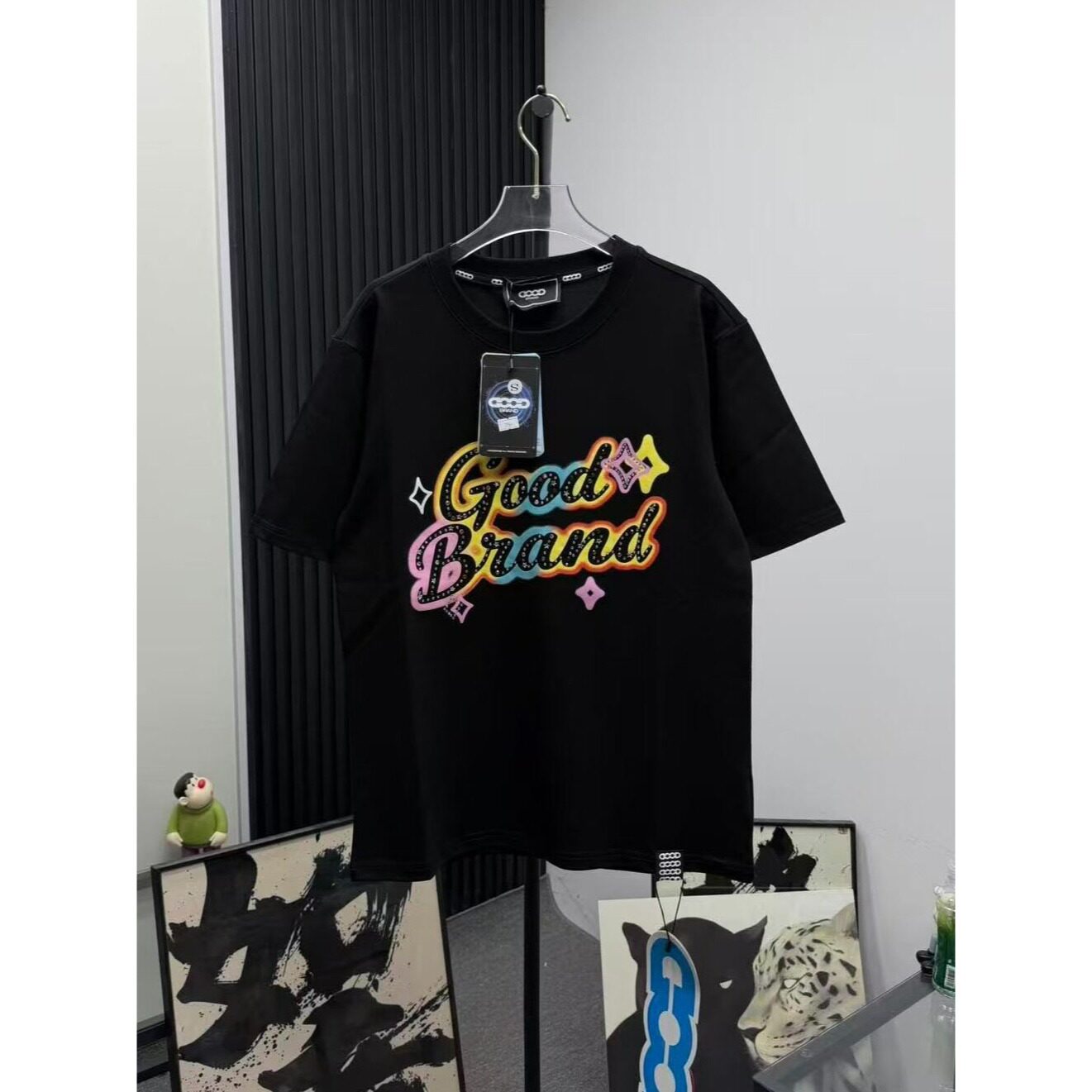 韩国明星同款INSstudios 国潮牌情侣美式蝴蝶LOGO印花短袖宽松夏