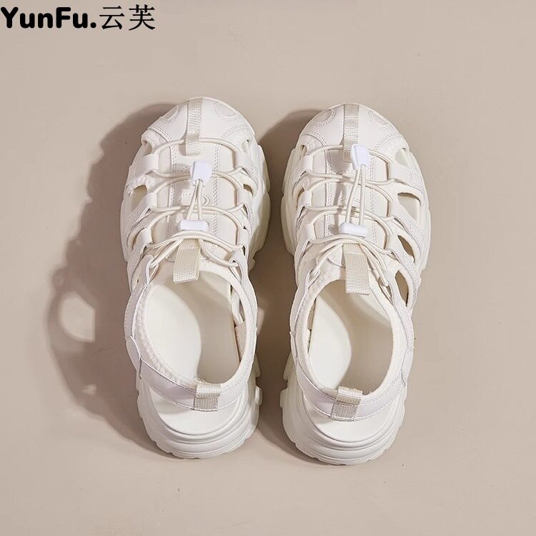 韩国明星同款厚底增高老爹运动包头凉鞋女夏季外穿镂空透气2025新