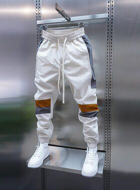 韩国明星同款潮款时尚2026春夏薄款哈伦裤休闲裤拼色男士束脚松紧