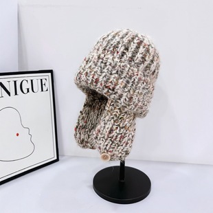 香港潮牌日系新款雪花点翻边毛线帽子女秋冬季保暖针织帽竖条包头