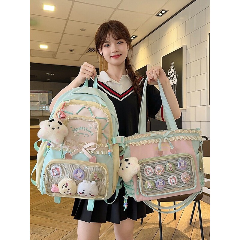 韩国明星同款新款书包女高颜值撞色学院风初高中学生双肩包芭蕾风