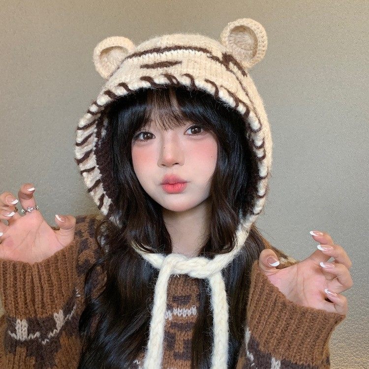 香港潮牌 25年秋冬新款可爱加绒系绳毛绒帽女小熊护耳针织帽保暖,服饰配件/皮带/帽子/围巾,帽子,淘宝优惠券,粉丝福利购,淘宝优惠卷