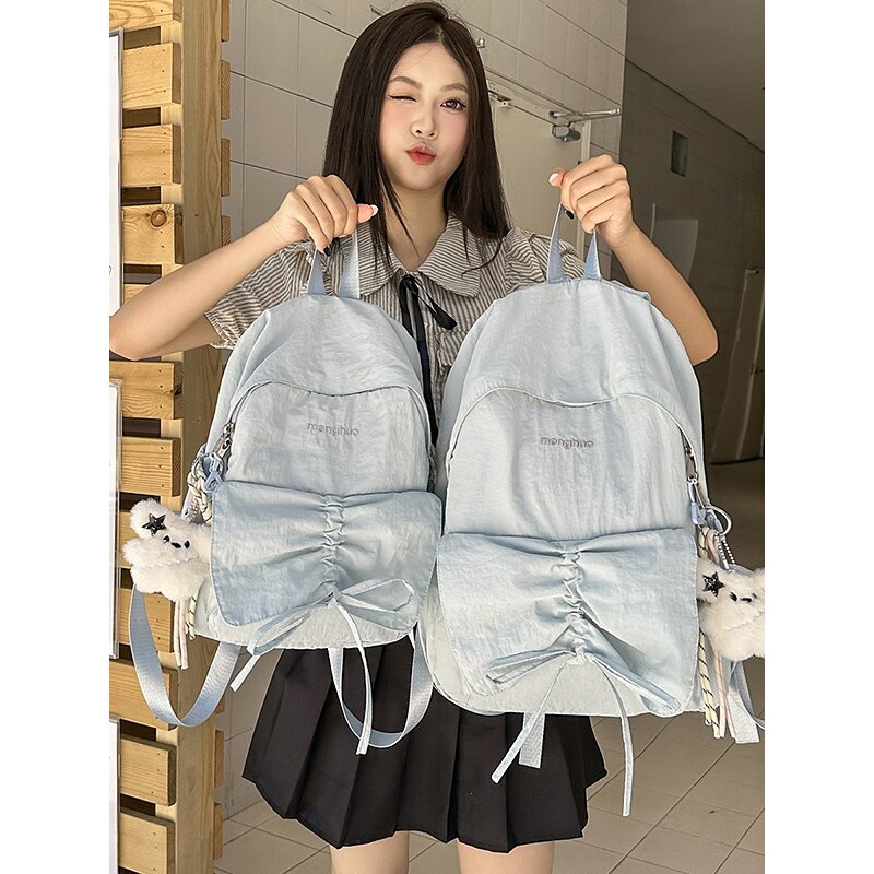 韩国明星同款夏季新款褶皱蝴蝶结少女心mini背包高颜值奶呼呼小仙