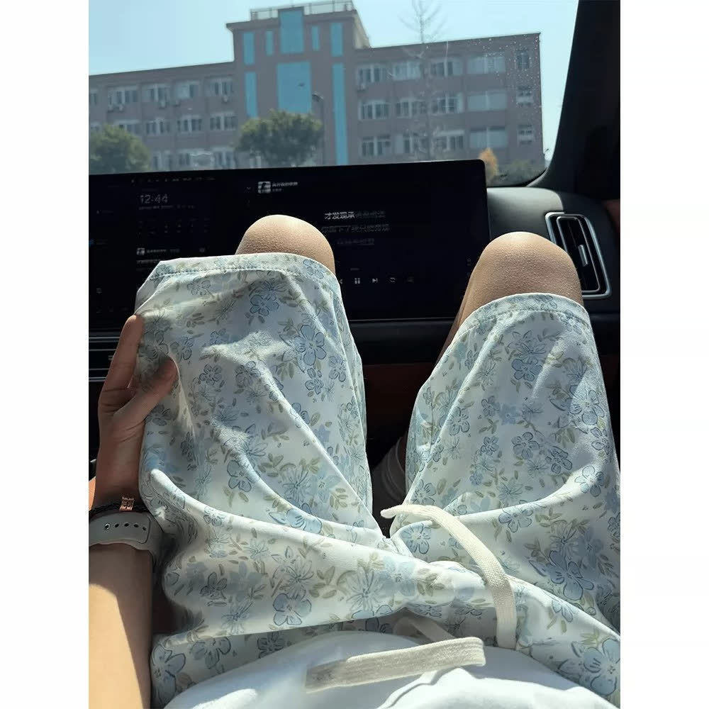 韩国明星同款彩棉点点可爱刺绣休闲短裤女宽松显瘦阔腿五分运动裤