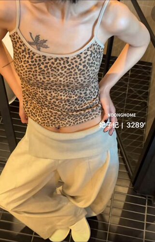 新款豹纹吊带背心女内搭外穿打底衫上衣美背一体3289
