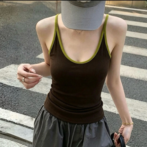 新款U型露背小吊带背心女内搭美背文胸一体带胸垫外穿上衣女9923