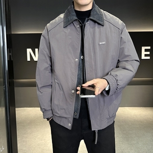 店主风2025冬季假两件羽绒服男翻领短款标绒外套T522--P210，男装羽绒服，电商D238