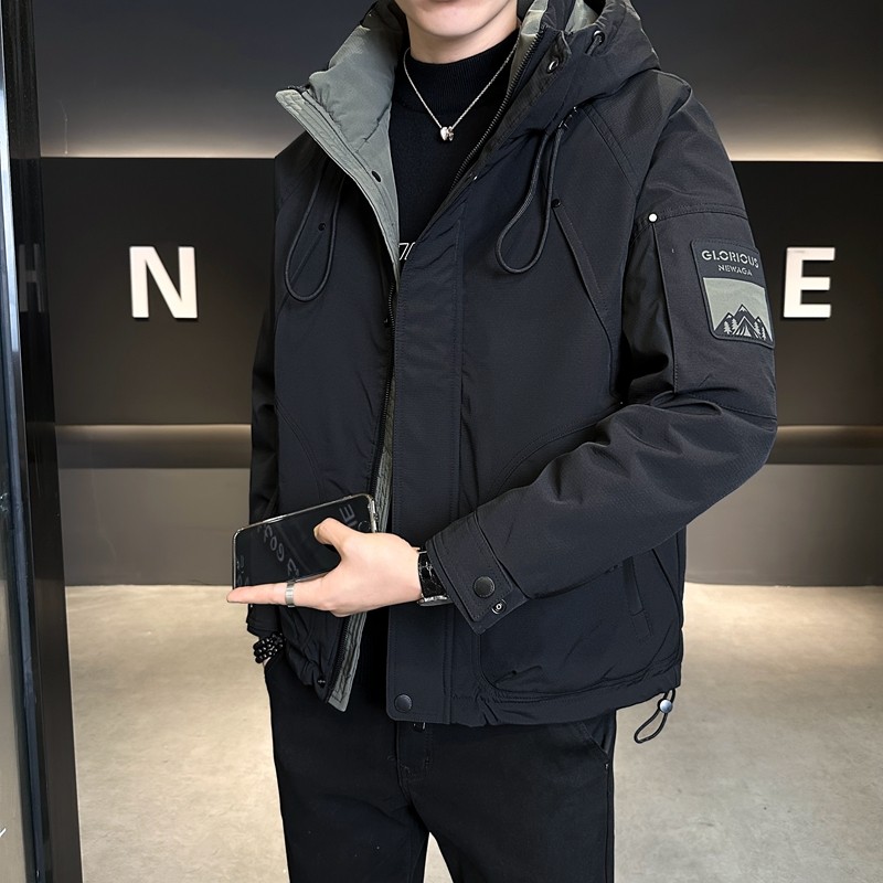 大量现货2025冬季羽绒服男短款连帽背带户外加厚外套8152--P210，男装羽绒服，电商D238