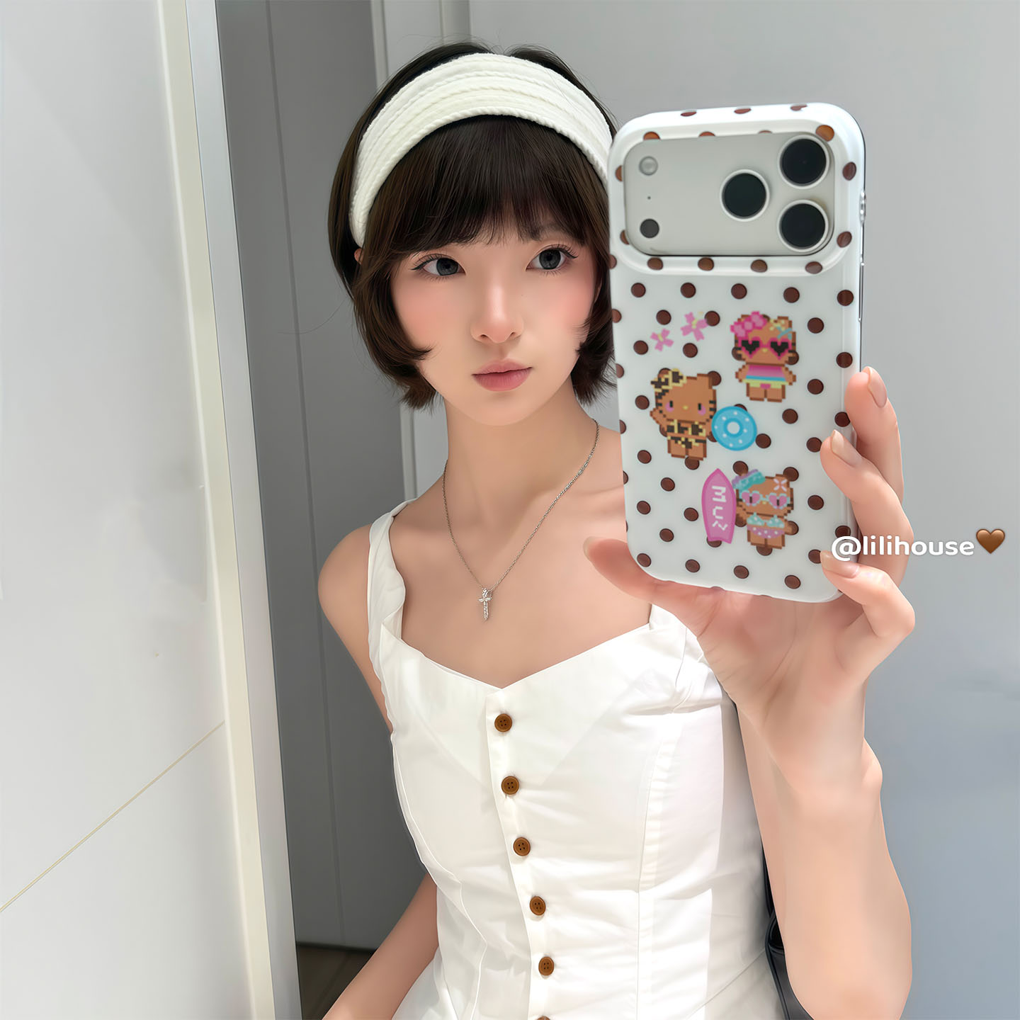lilihouse韩国ins可爱焦糖波点冲浪黑皮猫咪17适用17pro苹果17ProMax手机壳iPhone16全包15新款14Pro保护套女