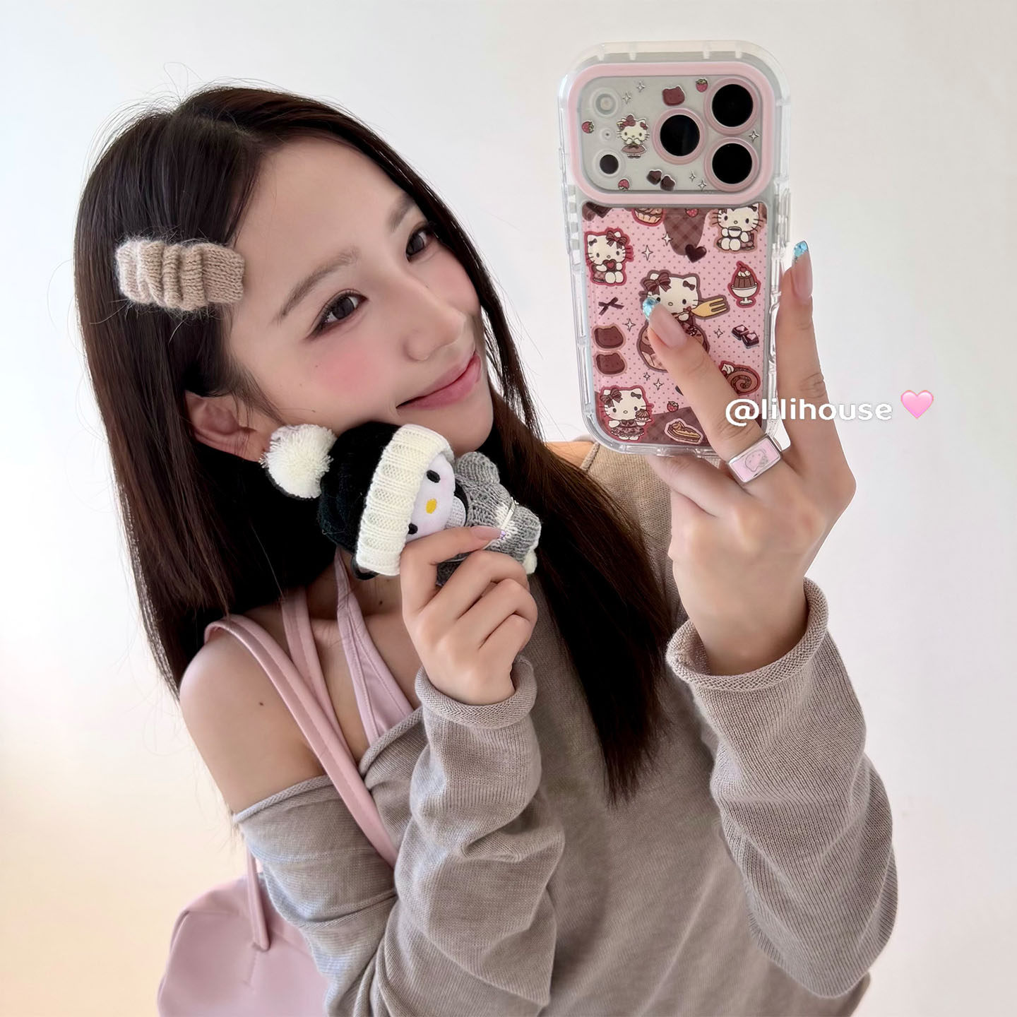 lilihouse韩国ins甜美可爱泡芙粉奶油蛋糕猫咪17适用18pro苹果18ProMax手机壳iPhone16全包15新款16Pro保护套