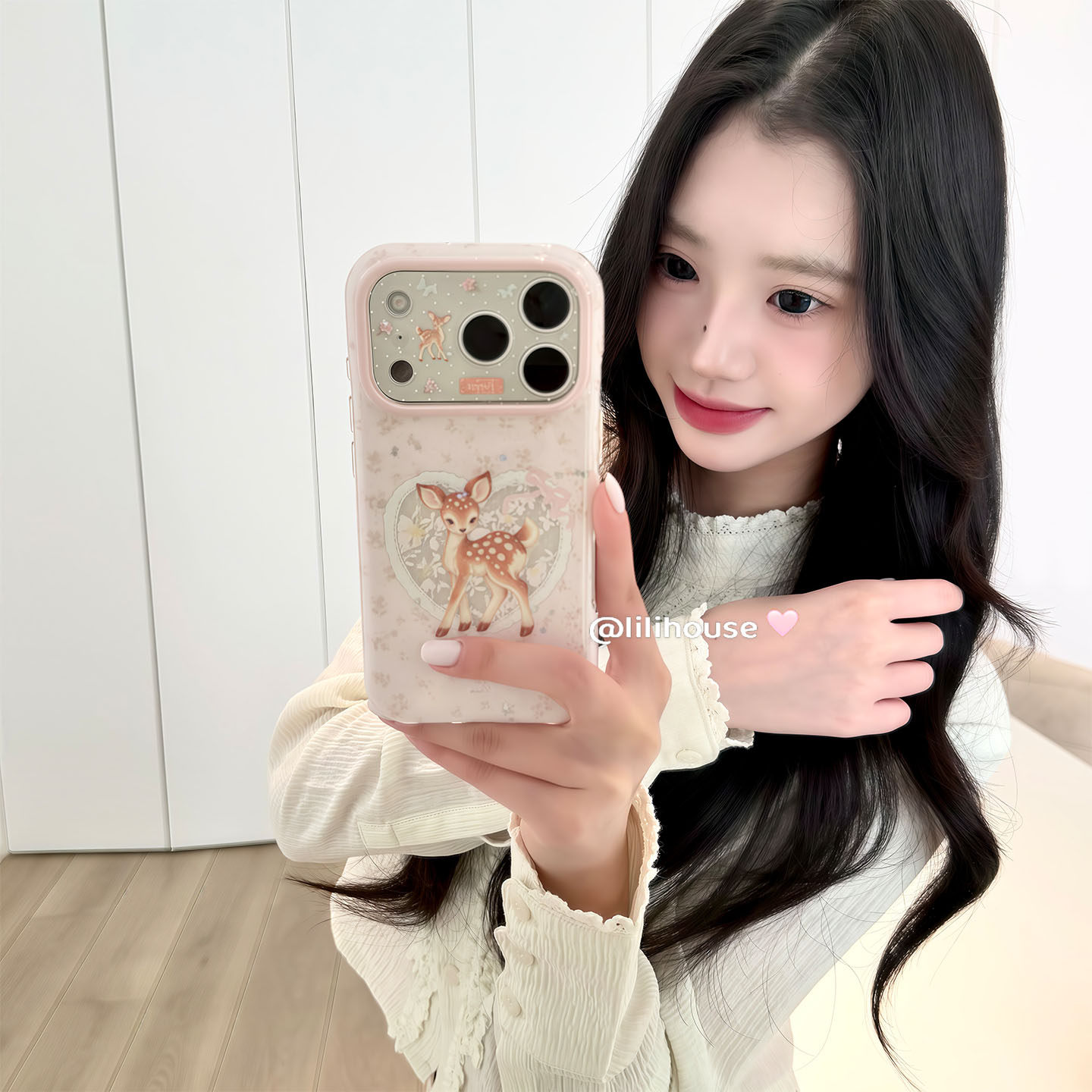 lilihouse韩国ins少女心甜美可爱淡粉碎花小鹿17适用18pro苹果18ProMax手机壳iPhone16全包15新款16Pro保护套