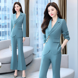 2025春新款时尚西装套装裤气质优雅显瘦修身西服女喇叭裤两件套潮