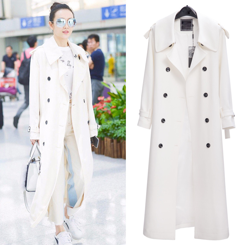 白色风衣女中长款2025春新款王鸥明星同款欧美时尚双排扣显瘦外套