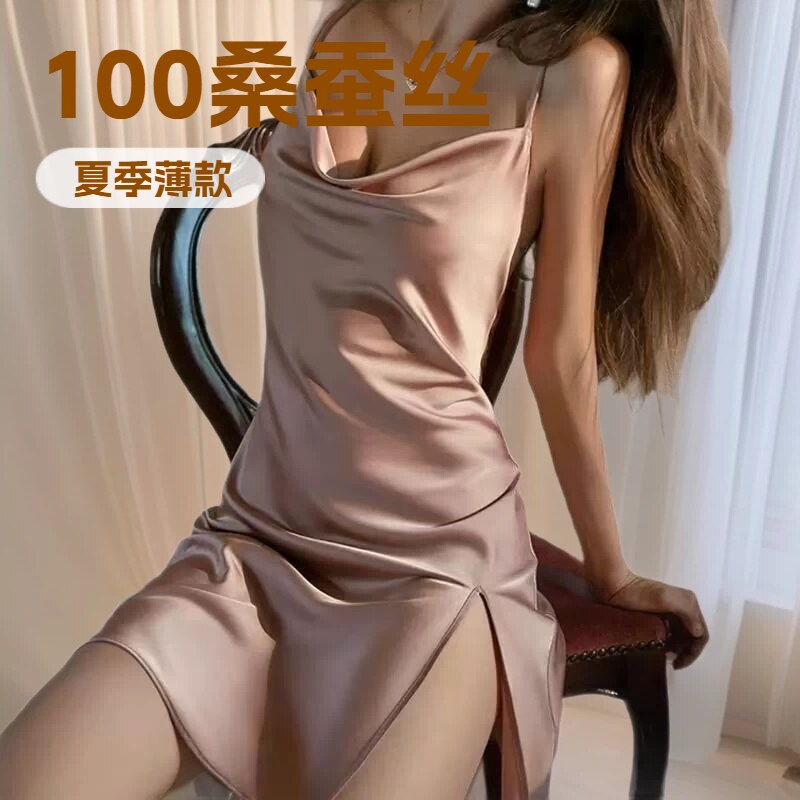 100%桑蚕丝吊带露背睡裙夏季