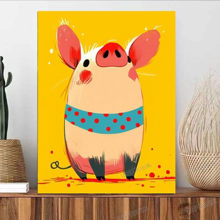 卡通动物DIY数字油画手绘油画可爱动物装 饰画客厅卧室挂画