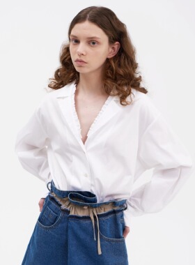 【新品】SERY双层领长袖廓形衬衣白色简约高级感慵懒风纯棉Shirt