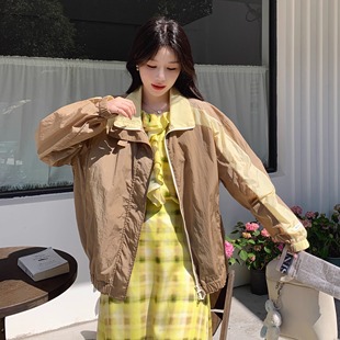 復(fù)古長(zhǎng)袖 新品 SERY卡其暖黃拼色夾克外套防曬服撞色美式 休閑
