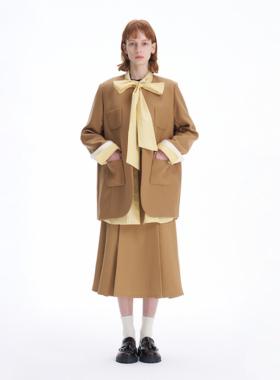 SERY领巾条纹长款两件套浅黄衬衣配T恤裙设计师新品sery