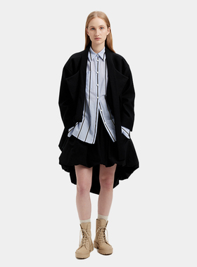 SERY 一手长黑色羊毛系带外套女 显瘦可凹造型