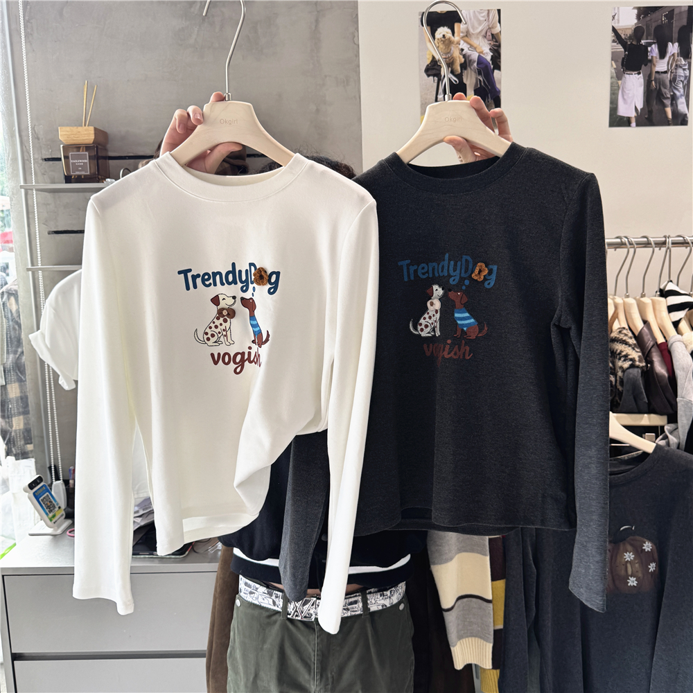 十三行女装 秋冬2025新款韩系卡通印花长袖T恤女洋气百搭打底上衣