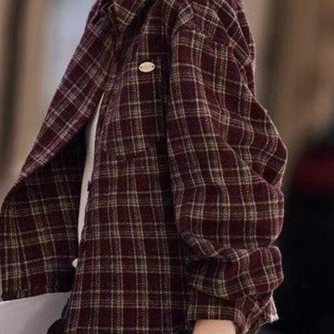 复古格子衬衫女外套2026春