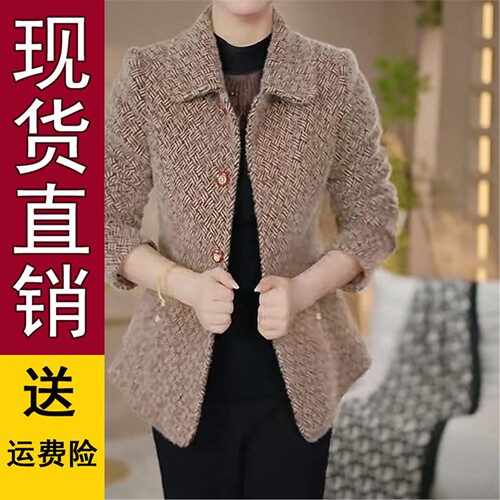 秋冬气质翻领短款毛呢外套