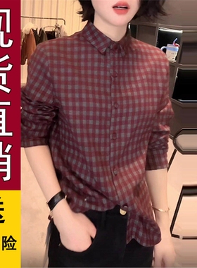 好品2025冬季新款POLO领衬衫女韩系设计感格纹通勤休闲百搭宽松上