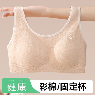 彩棉少女内衣学生发育期初中高中女生文胸18岁固定杯纯棉运动背心