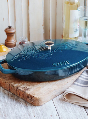 法国进口STAUB珐宝33cm鱼锅海鲜炖烧焖炒锅家用多功能珐琅锅