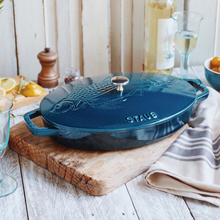 法国进口STAUB珐宝33cm鱼锅海鲜炖烧焖炒锅家用多功能珐琅锅