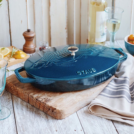 法国进口STAUB珐宝33cm鱼锅海鲜炖烧焖炒锅家用多功能珐琅锅