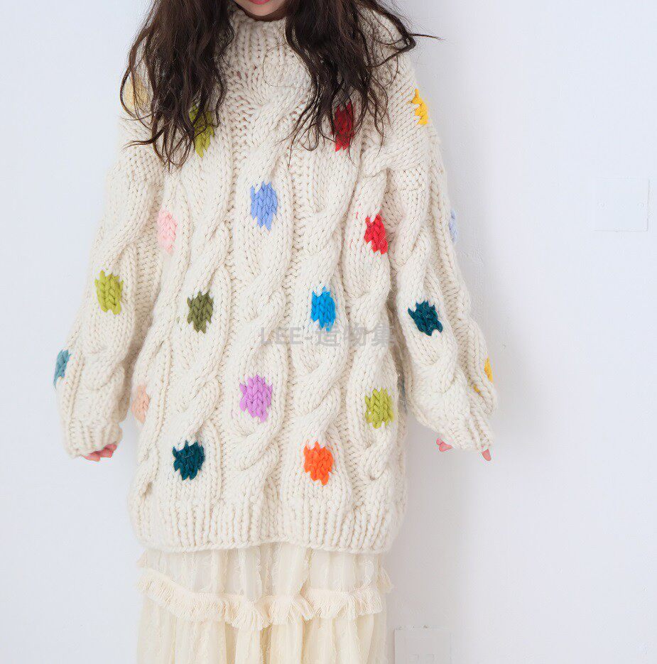 LEE造物集22冬季新款 纯羊毛糖果色全身麻花慵懒保暖套头手工毛衣