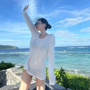 海边度假比基尼泳衣外搭罩衫 可下水游泳御姐范宽松性感防晒沙滩衣