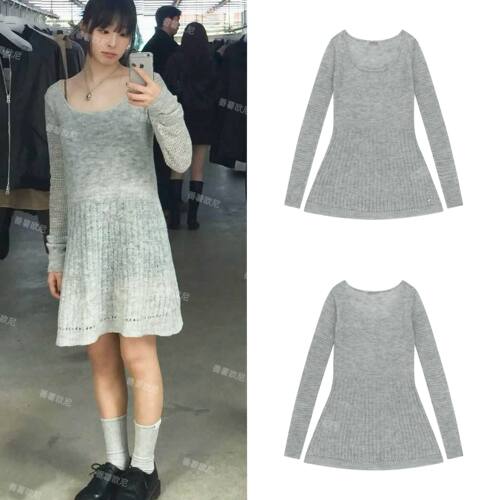 小众日系少女修身长袖针织连衣裙