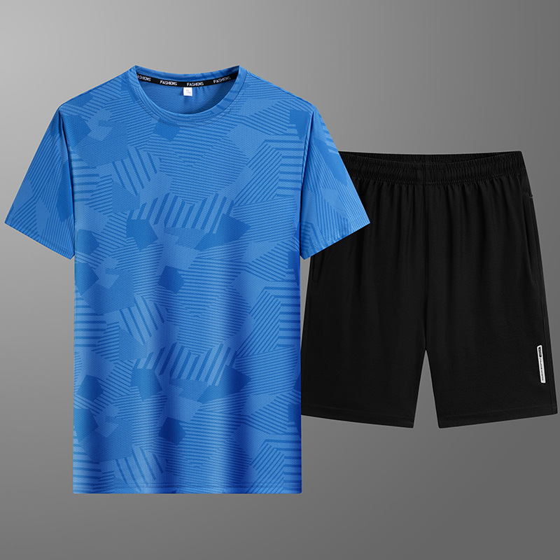 石狮市浪印户外夏季圆领迷彩短袖短裤套装衫青少年印花冰丝速干短