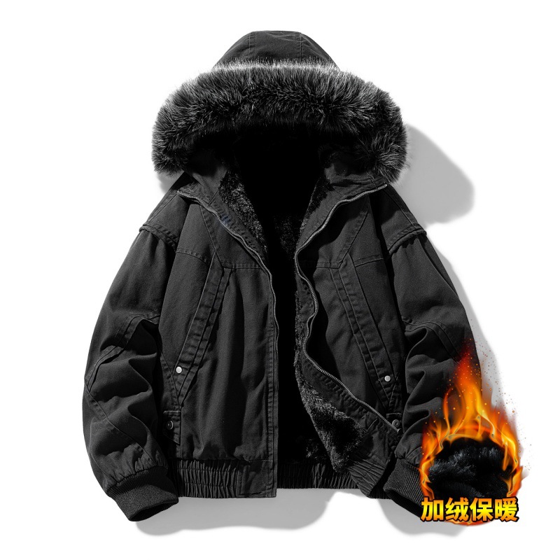 石狮市浪印户外新款百搭二代加绒加厚外套男重磅帆布水洗棉服夹克