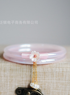 绑绳小花朵编织流苏桃花朵朵手镯桃笑春风琉璃叮当镯细款细圈批发