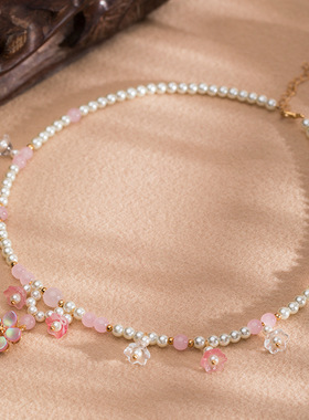 簪娘古风项链女超仙粉色花瓣吊坠春款铃兰珍珠软璎珞汉服配饰璎珞