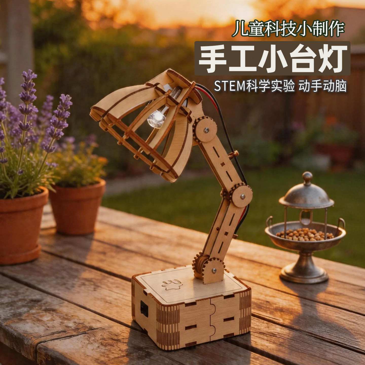 儿童科技小制作手工小台灯STEM教育科学实验DIY木质拼装益智礼物