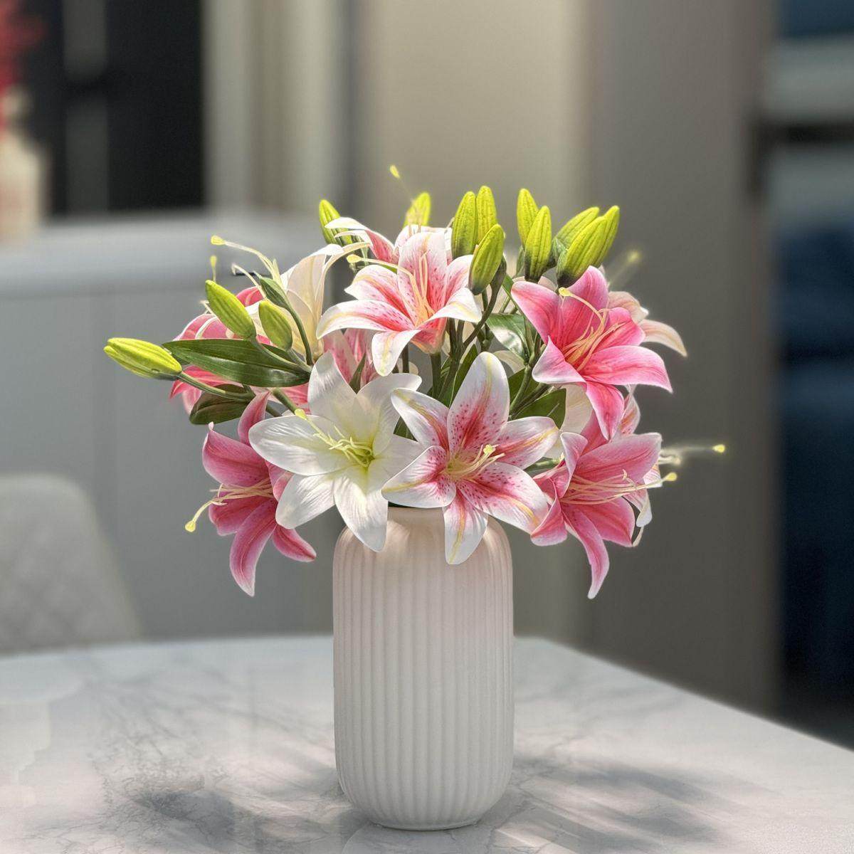 高档2花2蕾香水百合花pu材质仿真花假花装饰客厅卧室餐桌茶几摆放