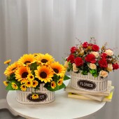 创意手工藤编木质栅栏盆假花仿真花客厅茶几冰箱空调摆件